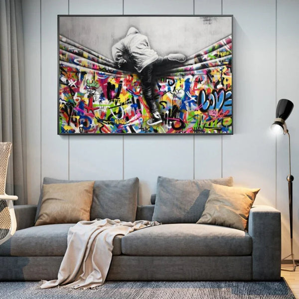 Behind The World Graffiti Canvas Wall Art — Modern Urban Decor Print — Mercury Interior