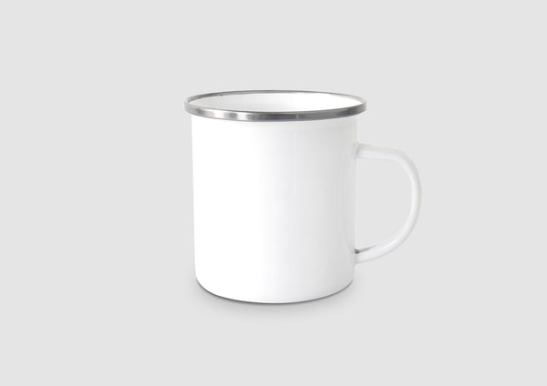 White Enamel Mug — Rustic 12oz Camping Mug — Mercury Interior