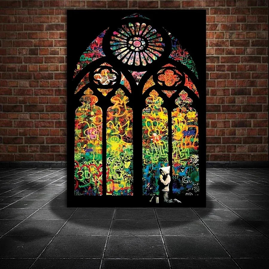 Praying Boy Graffiti Canvas Wall Art – Museum-Grade Canvas Wall Art | Mercury Interior