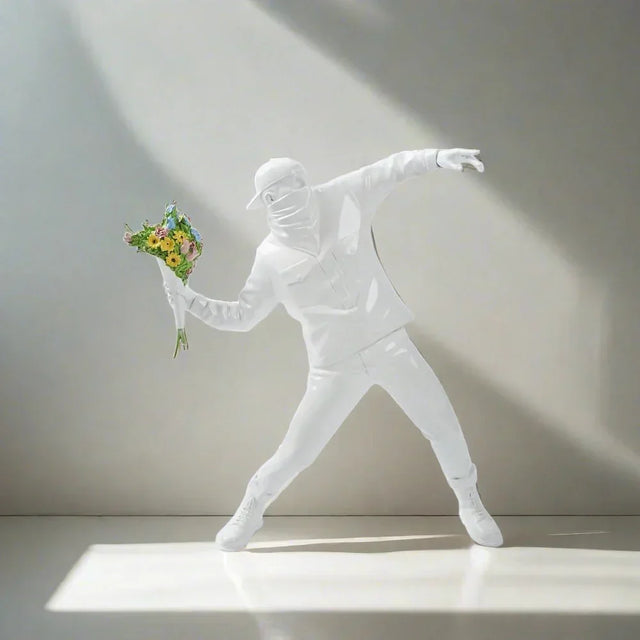 Flower Bomber Boy Resin Sculpture Statue — Urban Street Art Home Decor — Mercury Interior