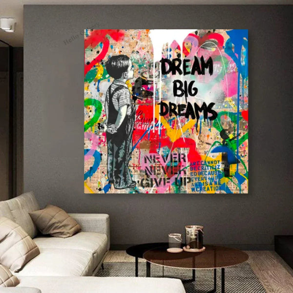 Dream Big Canvas Wall Art — Inspirational Graffiti Home Decor Print — Mercury Interior