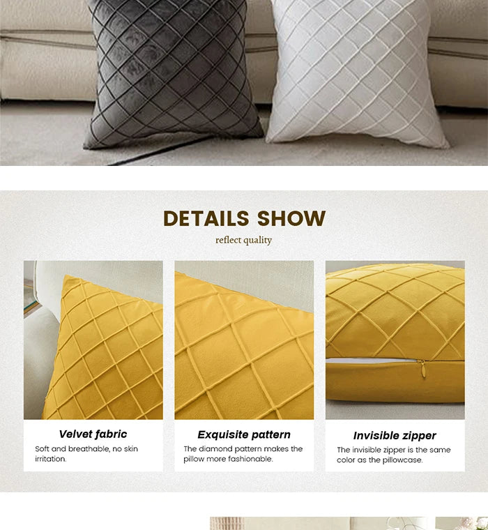 Diamond Velvet Throw Pillow Cover — Luxury Sculptured Home Decor — Mercury Interior