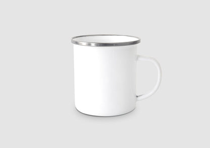 White Enamel Mug — Rustic 12oz Camping Mug — Mercury Interior